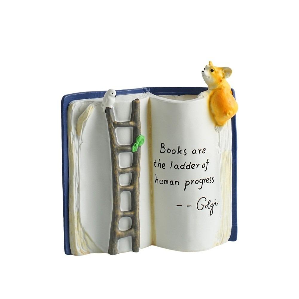 Compact Puppy Bird Ladder Planter Polyresin Open Book Flower Pot Book-Shaped Planter Office Use