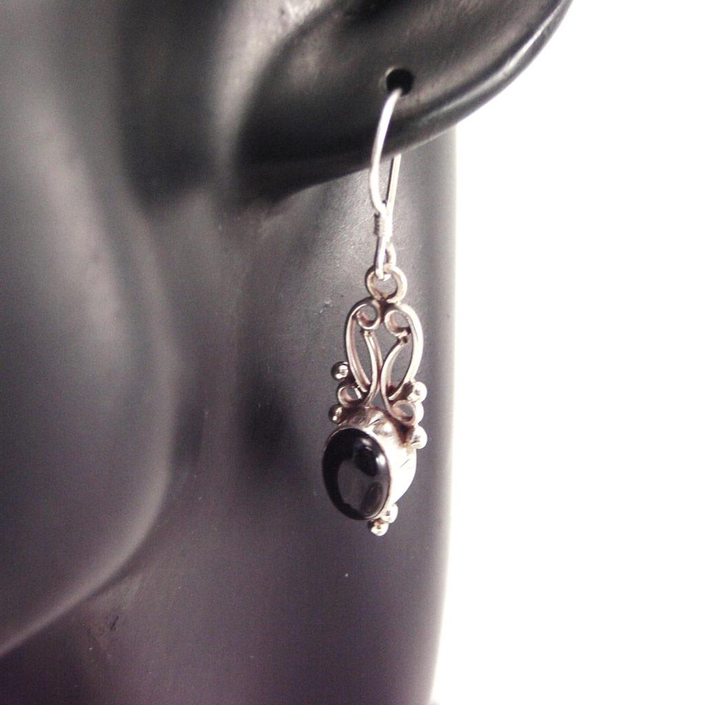 Les Trésors De Lily [G5358] - Silver 'Heaven' Onyx Earrings