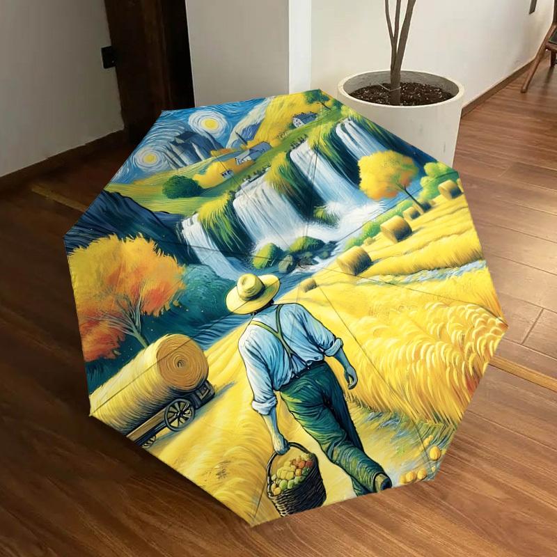 1pc Farm Scene Automatic Folding Umbrella, Heavy-Duty 8-Rib Construction, Perfect for Everyday yy251114117