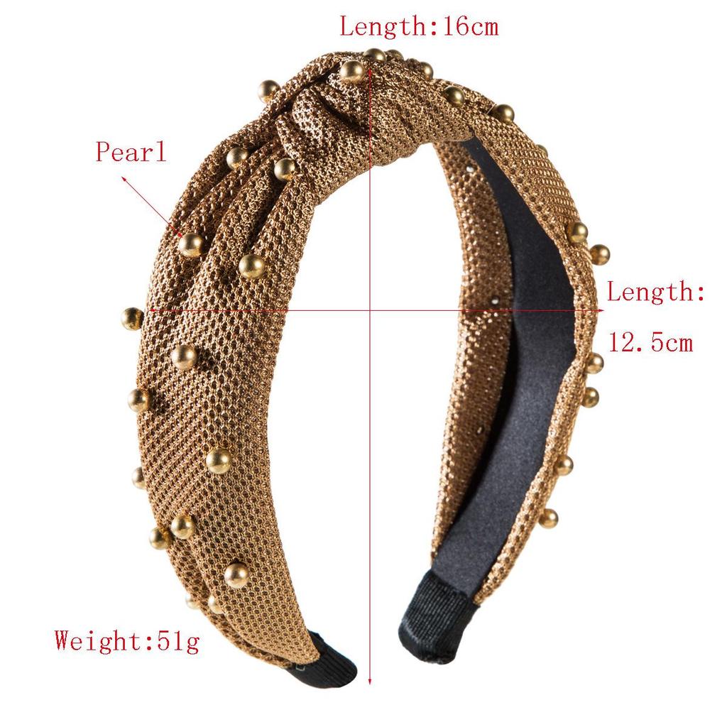 Women Hair Band Pearl Velvet Bow Wide Edge Headband Mesh Headwear