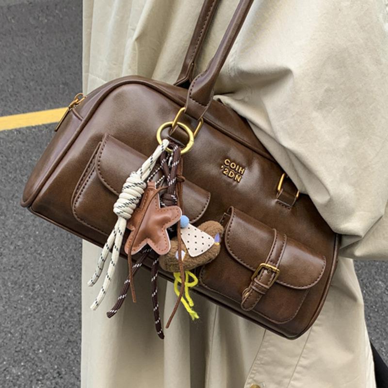 Новая корейская ретро сумка через плечо, Модная и трендовая повседневная сумка-бостон, Стильная сумка для боулинга