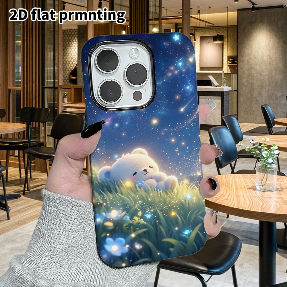 Phone Case: 2D flat design suitable for iPhone 18, 17, 16, 15, 14, 13 Pro film protective case, couple style, starry sky and grassland, Christmas and