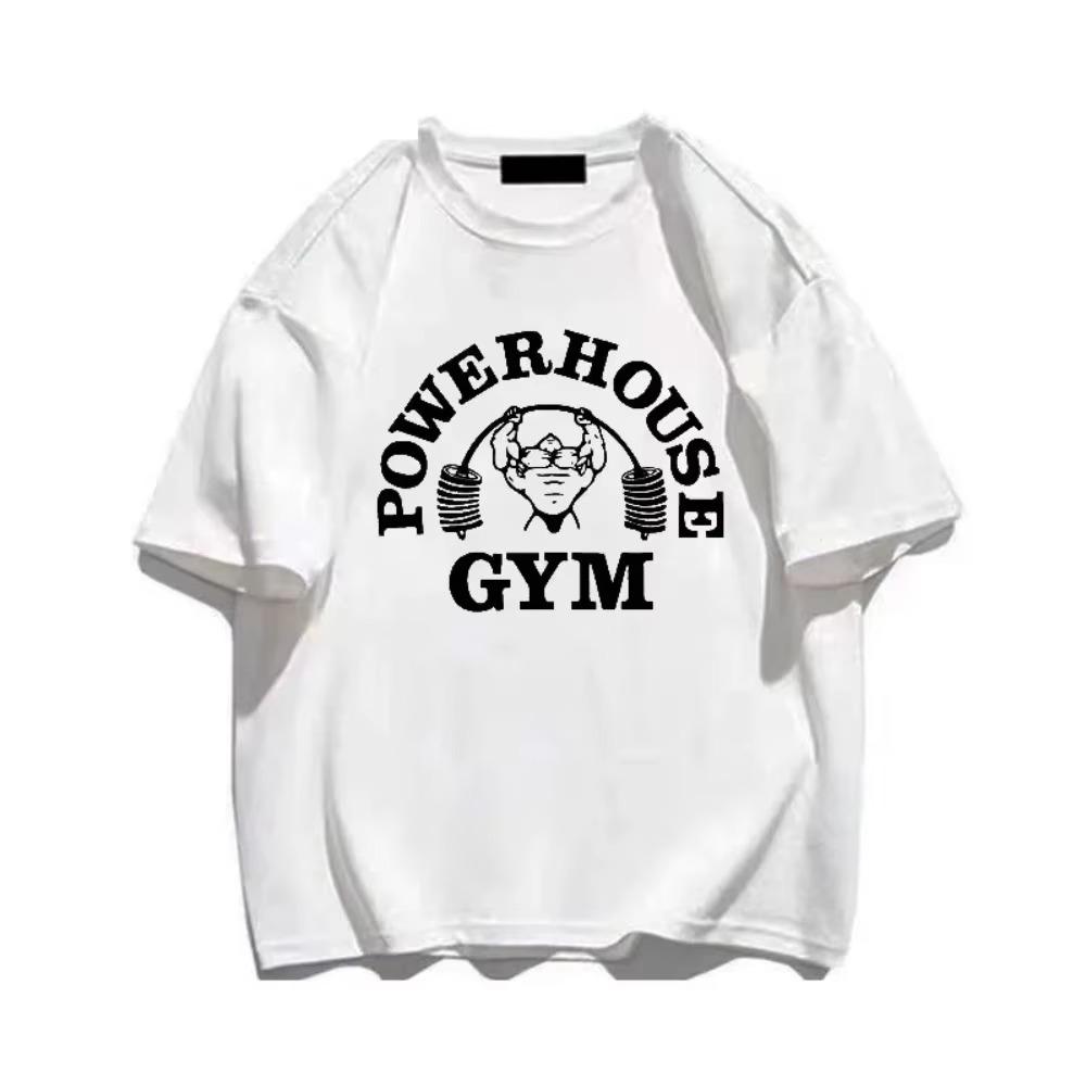 Футболка с принтом Powerhouse Gym, хлопковая, мужская, женская, спортивная, свободного покроя, футболка с коротким рукавом, летняя, для фитнеса, футболки, одежда, топы
