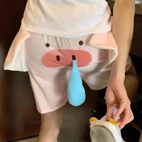 Шорты с изображением свиньи Yousheng и звуковым эффектом сопли, эластичный пояс, коралловый бархат, свободные домашние пижамные шорты, летние повседневные шорты для ночной сорочки