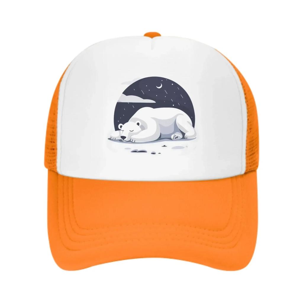 At Night White Bear Sleeps Summer Leisure Sports Daily Sun Hat Fishing Outdoor Unisexs and Womens Truck Caps Fashion