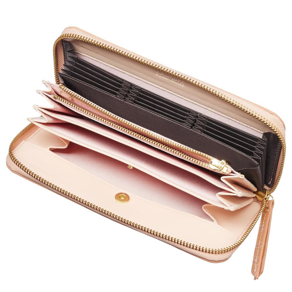 Made In Italy by MASINI Stain Glass Long Wallet Elegant Enamel Croco Embossed Card Vertical Storage Present Gift Boxed Baby [VOICE] Women's (B.Pink