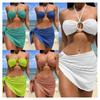 European & American Women's Solid Color Sexy Bikini Three-Piece Set: Pure Desire Backless Style Swimsuit.