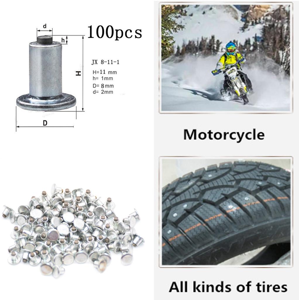 100x Car Bike ATV Tire Studs For Holes Wheel Tyre Screw Snow Spikes Chains Studs