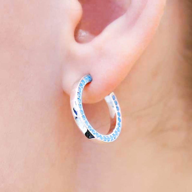 Dfarbe 925 Silver Turquoise Double-sided Crystal Hoop Earrings