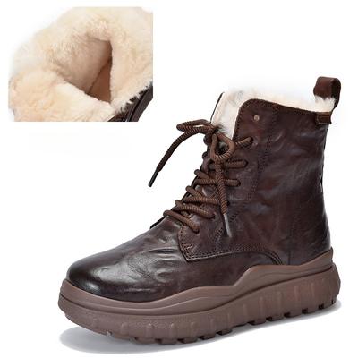 Шерстяные сапоги на толстой подошве, утепленные теплые хлопковые сапоги, женские короткие сапоги в стиле ретро из натуральной кожи