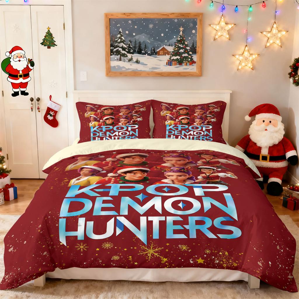 3pcs K-Pop Demon Hunters printed coreless down comforter set multi size bedroom bedding decoration soft and machine washable