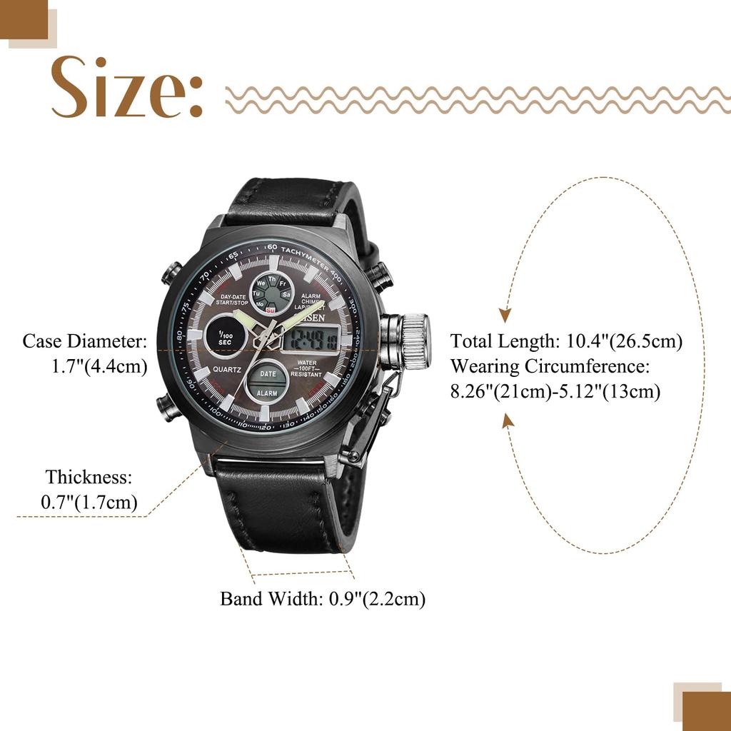 Военные тактические часы с двойным дисплеем, цифровые, светодиодные, кварцевые, водонепроницаемые, с большим кожаным ремешком, в стиле стимпанк, классные, черные, мужские часы