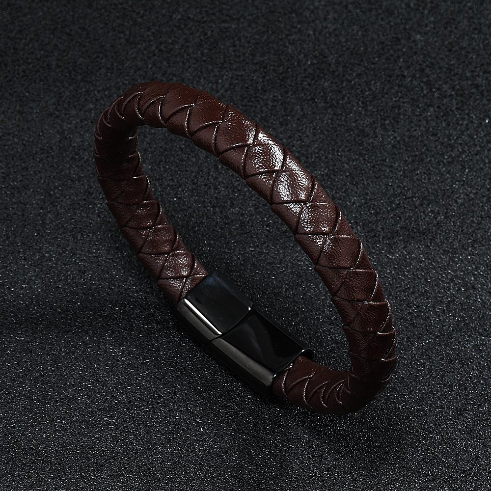 Vintage Braided Leather Bracelet Men'S Fashion Stainless Steel Bracelet Titanium Steel Bracelet Jewelry