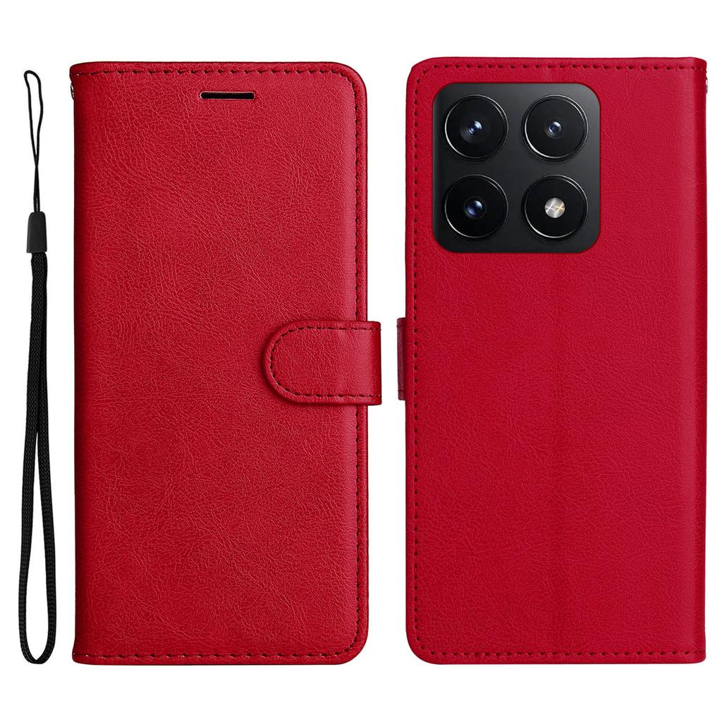 For Xiaomi 14T Case Solid Color Leather Mobile Cover Wallet Stand with Strap