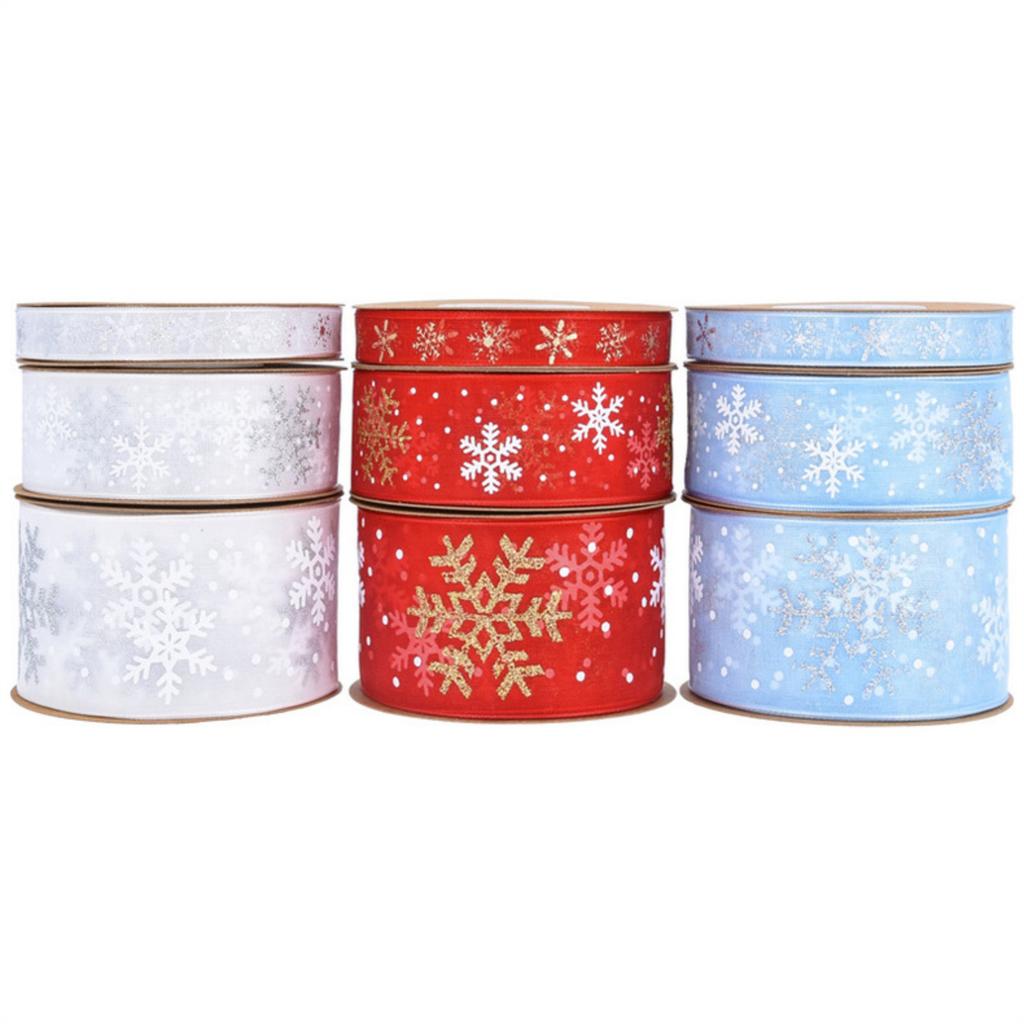 Рождественская полиэстеровая лента праздничное украшение лента со снежинками сезонная лента для упаковки подарков и украшения елки