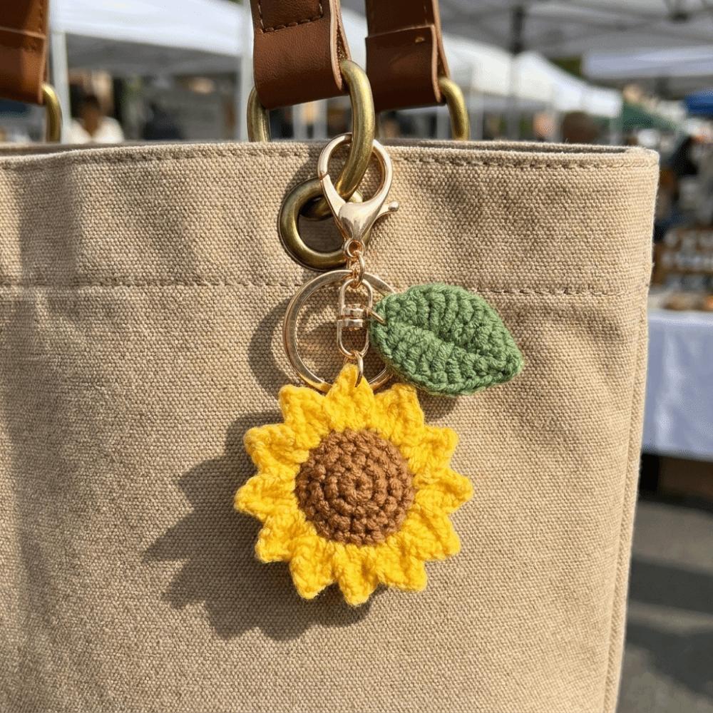Cotton Crochet Sunflower Pendant Fabric Bag Lanyard Charm Cute Knitted Keychain  Daily