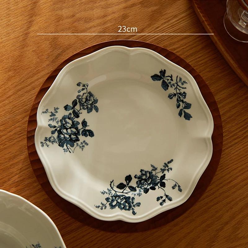 Легкая роскошная высококачественная обеденная тарелка во французском стиле, круглые керамические тарелки, бытовые изысканные миски, блюда для ресторанов, столовые приборы