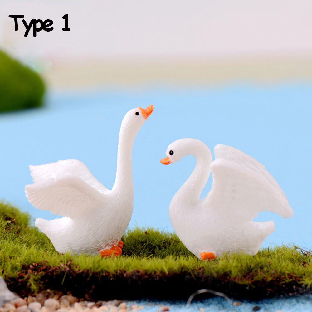 2PCS/Set Crafts Statue Micro Landscape Goose Model Swan Figurine Home Decor Miniature Animal