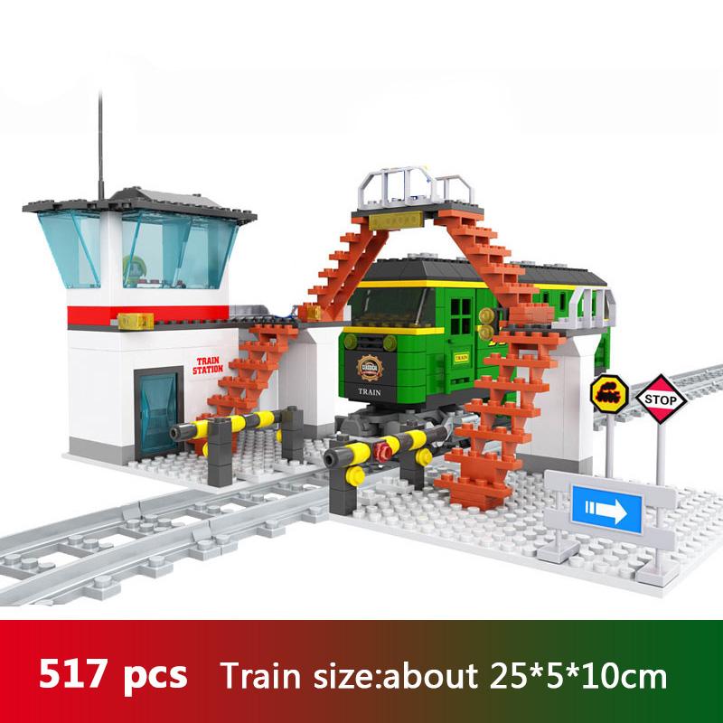 Ausini City Train Model Building Blocks Wagon Cargo Carriage Passenger Train Station Rail Tracks Locomotive Construction Toys