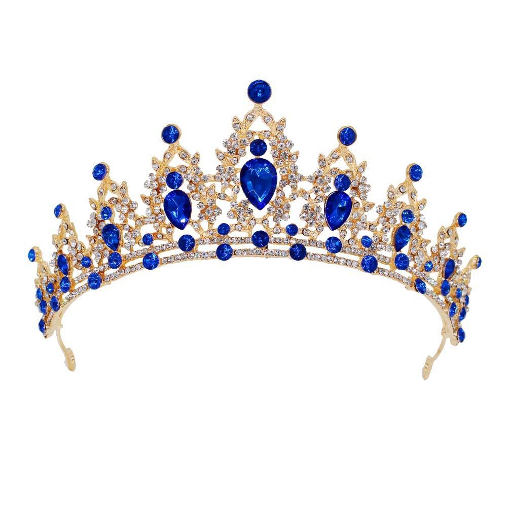 Blue Diamond Crown Bridal Headwear Main Wedding Necklace Three Piece Crown Set