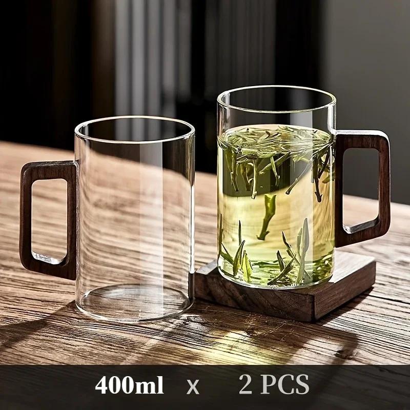 Wooden Handle Glass Tea Cup High Temperature Resistant Living Room Cup Water Set Household Hospitality Cup
