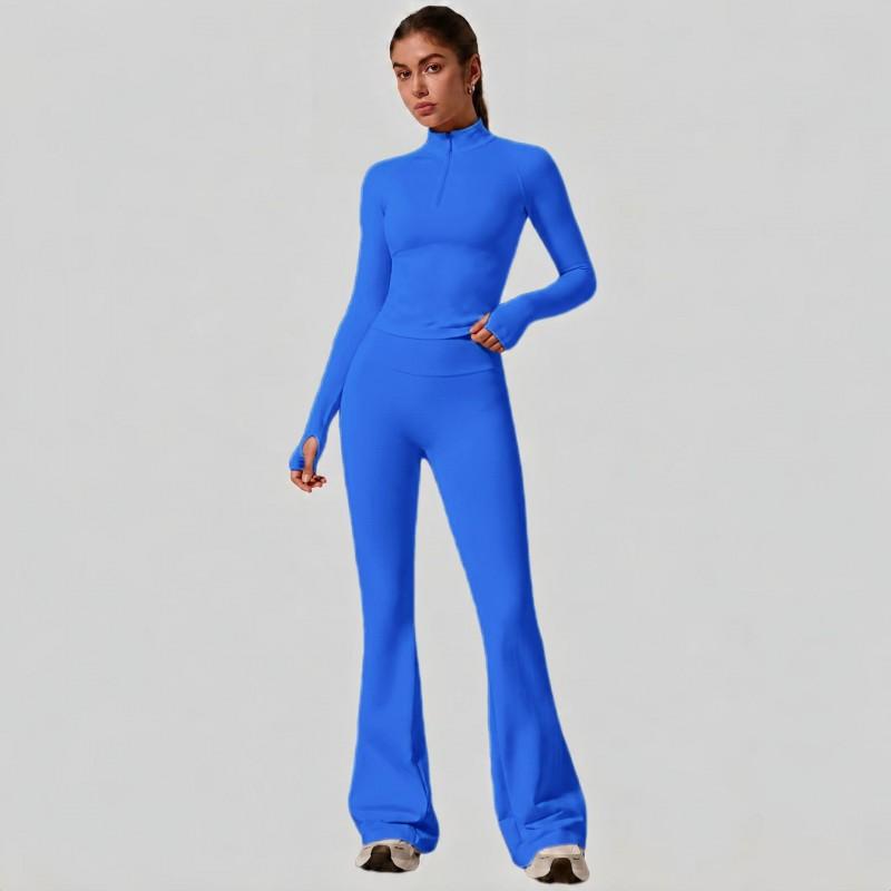 Seamless Yoga Set Women With Butt-Lifting Flare Leggings Long Sleeve Jacket Fitness Activewear