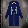 Women Sweatshirt Coat Hooded Adjustable Drawstring Long Sleeve Coat with Pockets Solid Color Mid-length