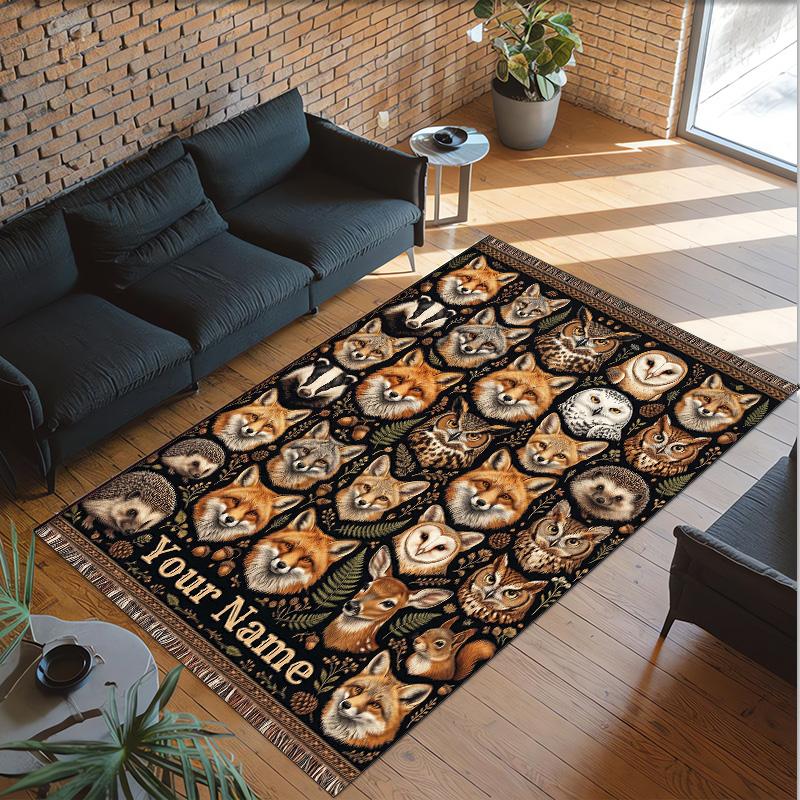 Animals Theme Crystal Velvet Floor Rug Personalized Custom Name Text Warm Carpet Home Decoration