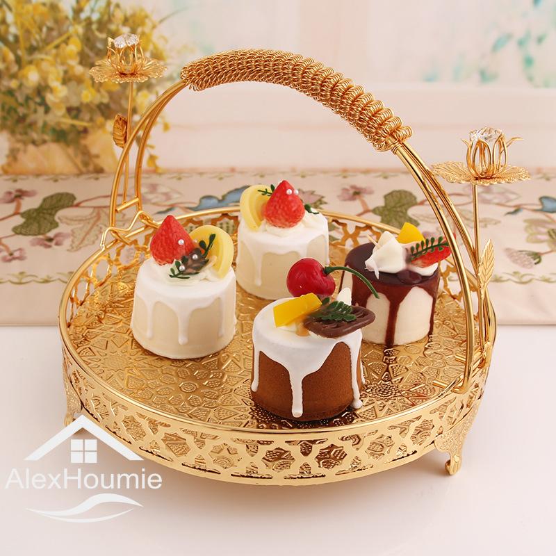 Фруктовый поднос, круглый поднос для хранения, корзина для хранения, поднос для хлеба, фруктов, торта, поднос для еды, сервировочный поднос для дома, золотая винтажная фруктовая тарелка, выпечка
