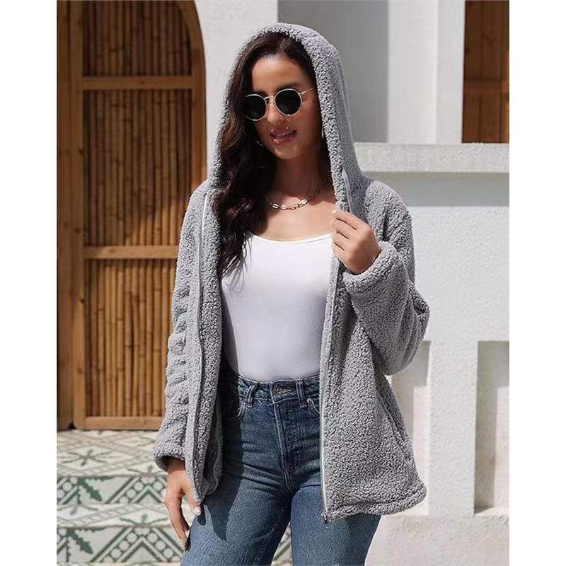Autumn and Winter Women's Plus Size Fur Coat Loose Casual Double-sided Velvet Hooded Short Jacket