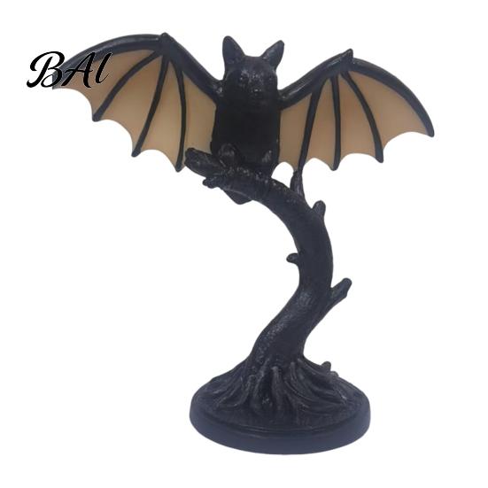 Dark Academia Bedroom Accessory Vintage Black Bat Table Lamp, Resin Gothic Decorative Night Light, Retro Alternative Home Aesthetic Decor Style