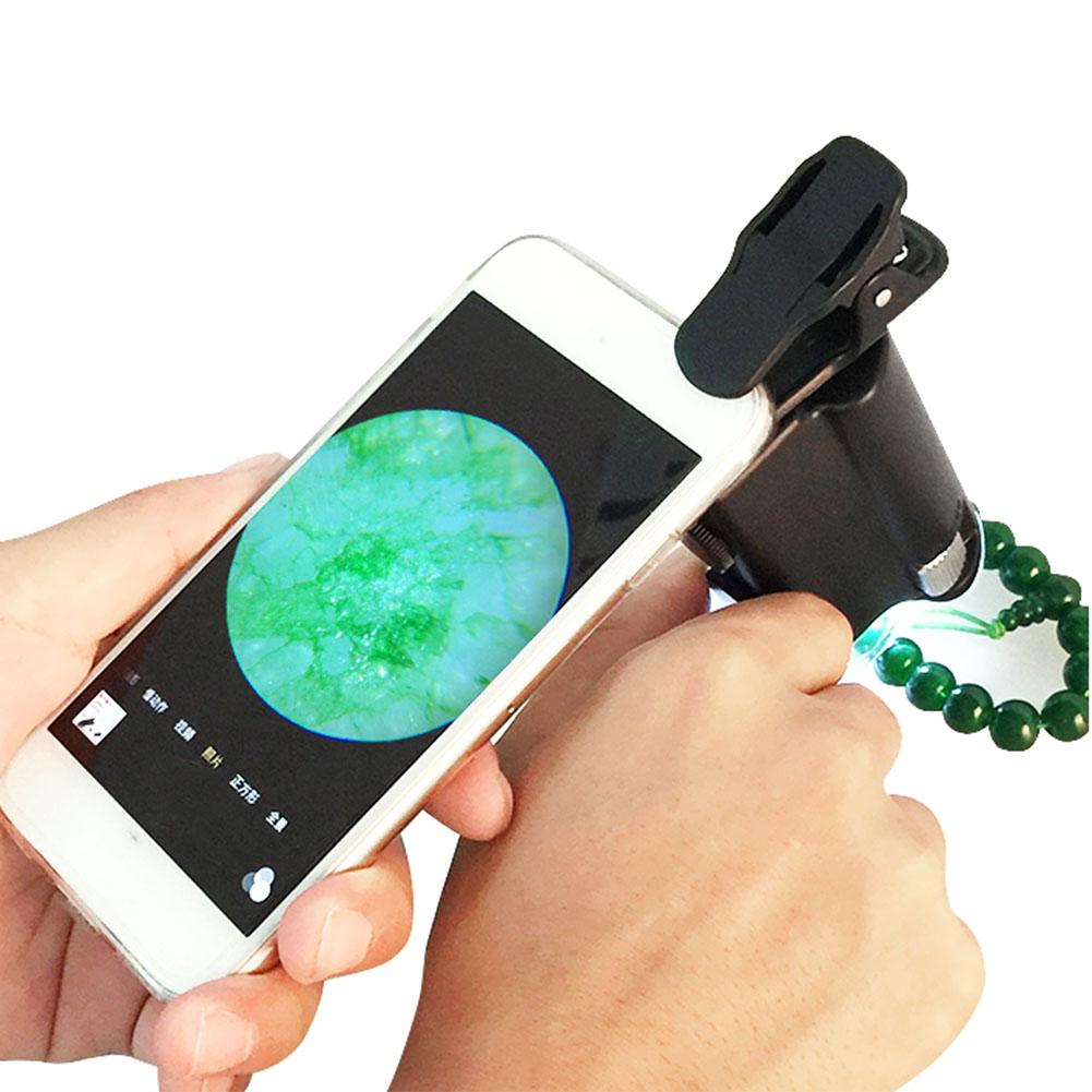 Микроскоп для телефона Увеличитель 60~100-кратное увеличение со светодиодной и УФ-подсветкой Наблюдение за крошечными объектами
