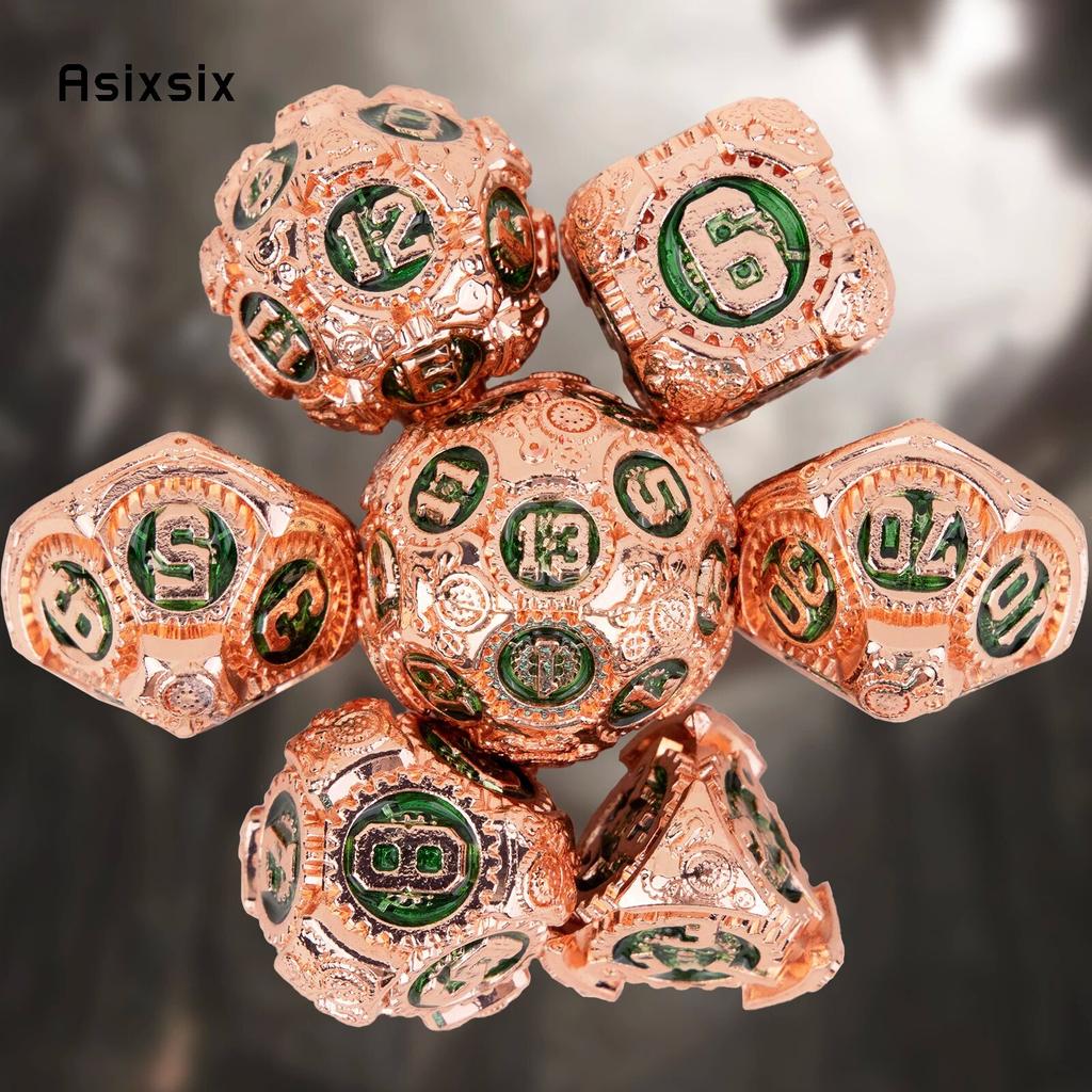 7 Pcs Orange Green Gear Wheel Metal Dice Solid Metal Polyhedral Dice Set Suitable for Role-Playing RPG  Board Game Card Game