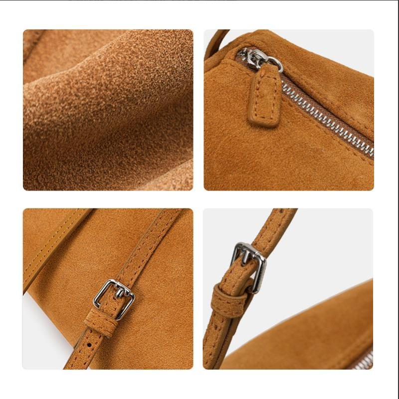 Brown Suede-Finish Cowhide Underarm Bag – Lightweight, Compact, and Stylish for Women