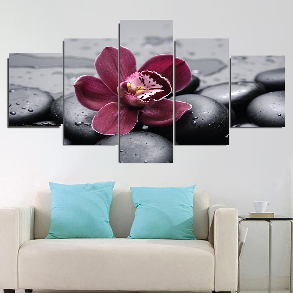 5 панелей пейзаж орхидея черная галька холст картины постеры и принты настенные художественные фотографии гостиная домашний декор без рамки