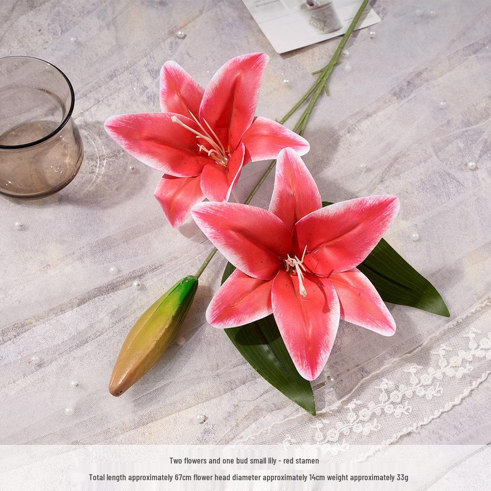 Small Lily Flower Arrangement: Two Flowers and One Bud, Silk Gel Sheet for Home Decor.