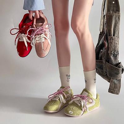 Шнурки Немецкие тренировочные туфли лето новый круглый носок дышащие плоская подошва низкий верх модные повседневные универсальные спортивные Немецкие тренировочные туфли женские