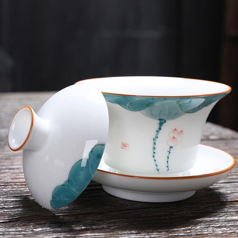 175 мл Керамический Санцай Гайвань Расписанная вручную Чашка для чая с лотосом