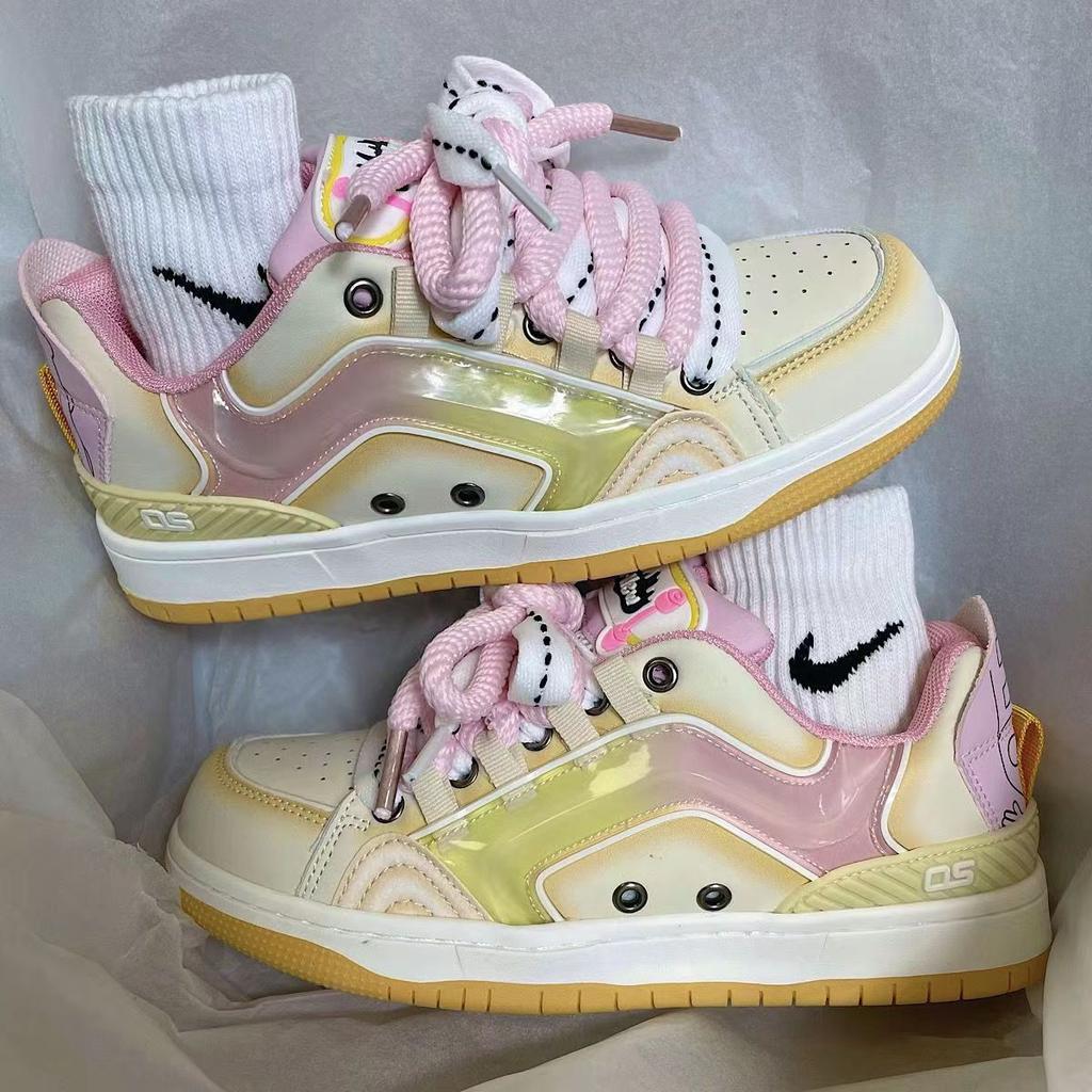 Women Platform Sneakers Mixed Colors Design Skateboard Star Decoration Lace Up Sport Shoes Casual Outdoor Running Sneakers 36-44