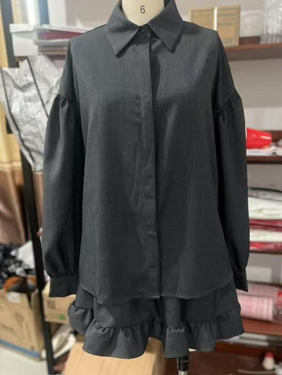 Комплект рубашки с отложным воротником и мини-юбки с оборками, европейско-американский, для сезона весна/лето 2025