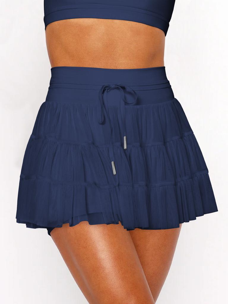 Women's Pleated 2 In 1 Shorts-Skirt Lace Up Anti Exposure Mini Skirt Spring Summer Fitness Tennis Half Skirt