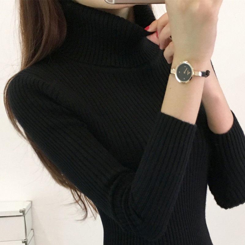 Winter Knitted Jumper Tops Turtleneck Pullovers Casual Sweaters Women Shirt Tight Red Wine Sweater