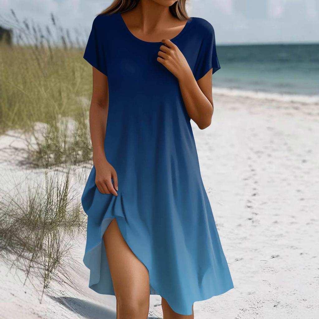 Short Sleeve Boho Dress For Women Casual Loose Fit Summer Sundress Floral Print Dress With Pockets