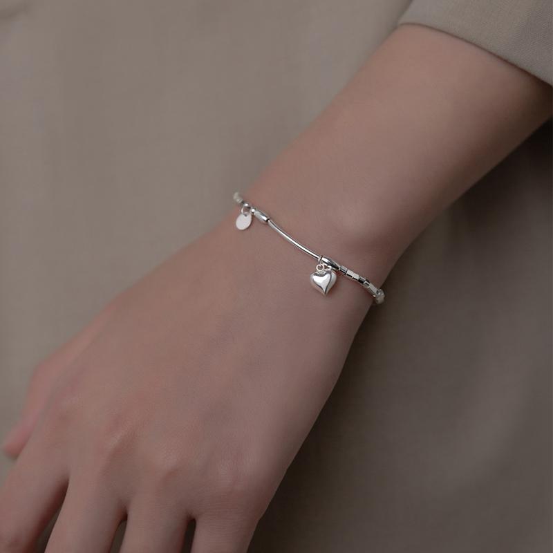 ANENJERY Love Heart Elbow Beaded Bracelet for Women Simple Daily Sweet Hand Jewelry Accessories