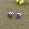 Natural Purple Amethyst Round Stud Earrings 925 Sterling Silver Handmade Earring