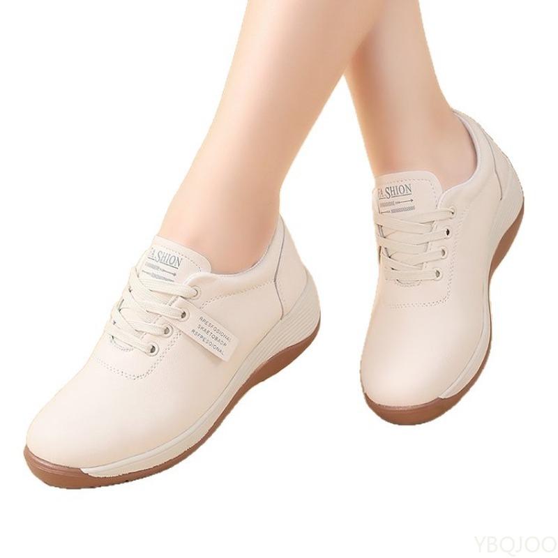 Fashion Spring  Autumn New Women's Shoes Comfortable Slope Heel White Shoes Soft Soled Versatile Sports Leisure Single Shoes