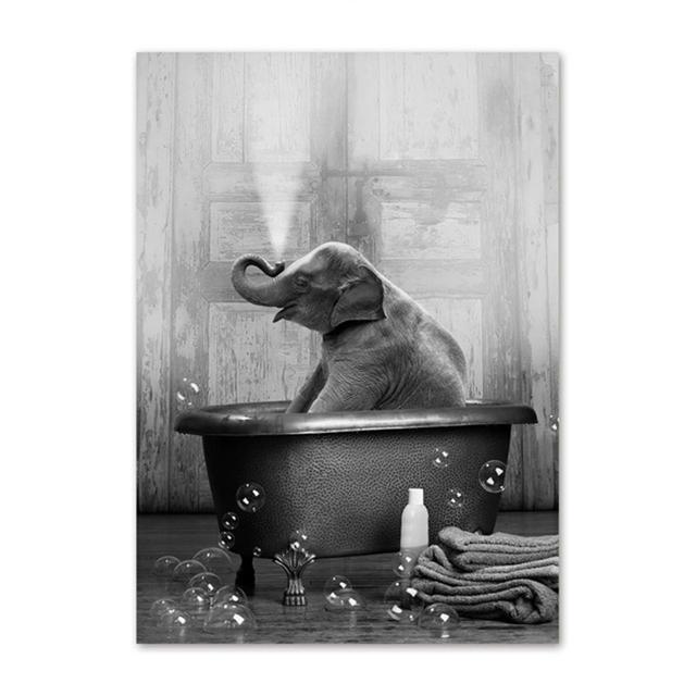 Забавный декор ванной и туалета, холст, картина, животное, постер для ванной, медведь, осьминог, пингвин, шимпанзе, ретро, настенная живопись, искусство, куадрос