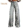 Women Casual Trousers Colorful 3D Floral Printing Flared Leg High Waist Plus Size Jeans Button Zipper Closure with Pockets Lojng Pants for Dating