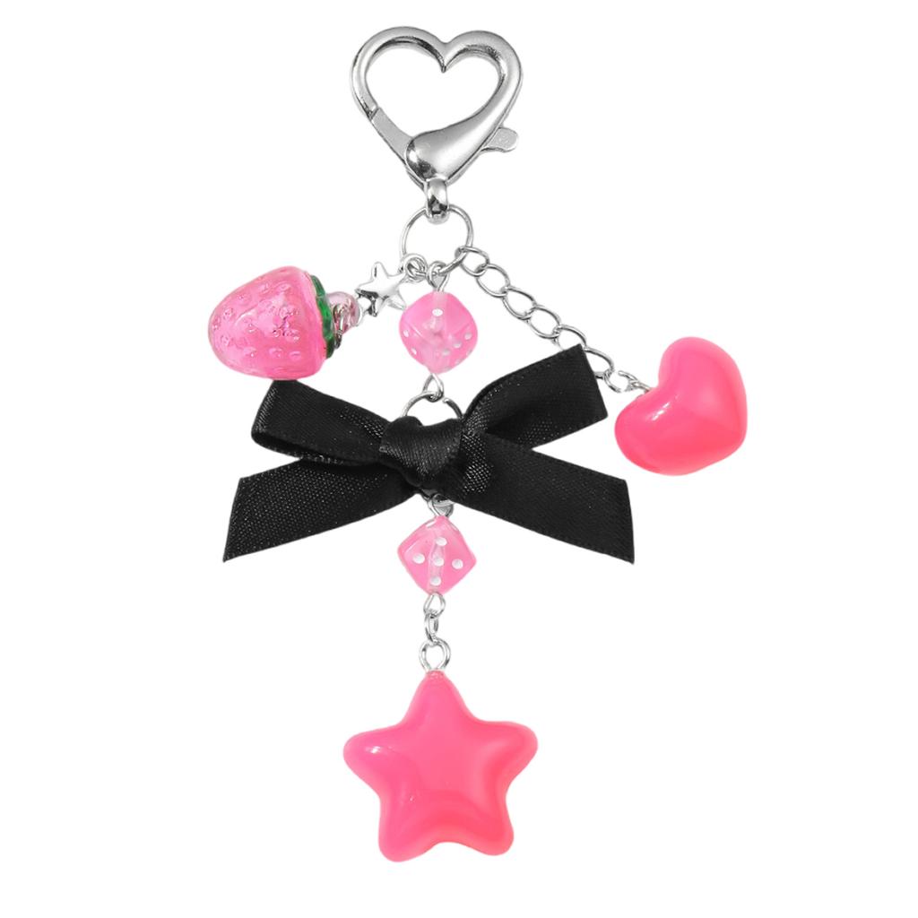 Charming Acrylic Keychain Accessory Attractive Bowknot and Star Strawberry Key Rings Heart Keychain for Daily Use