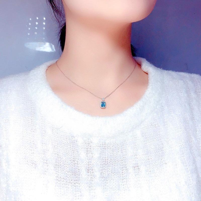 POMOiii Прямоугольная имитация морского голубого топаза, цветное сокровище, нежная цепочка на ключицы, простое ожерелье с кристаллами для женщин, свадебные украшения